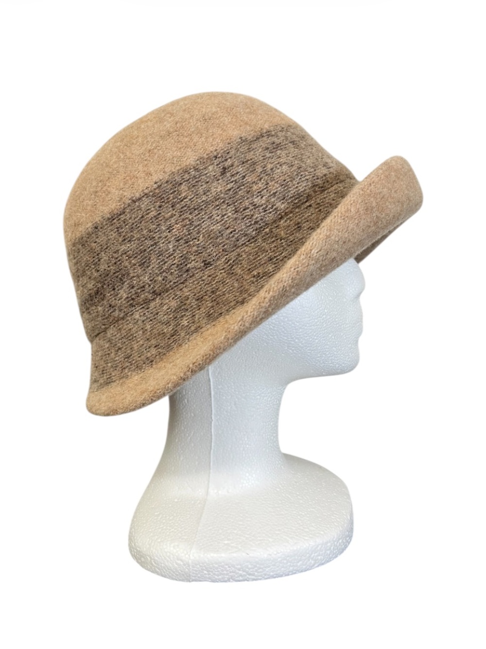 Womens Two-Tone Tan Wool Blend Bucket Hat